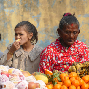 Famiglia di venditori in Nepal